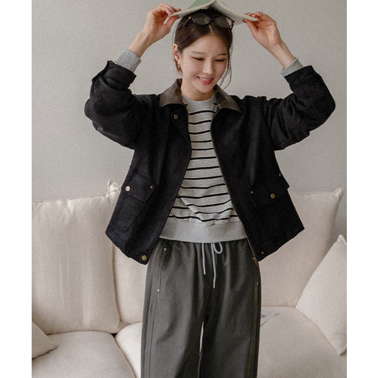 フェイクレザー襟付き スエードライク ブルゾンジャケット | VIVID LADY | 詳細画像16 