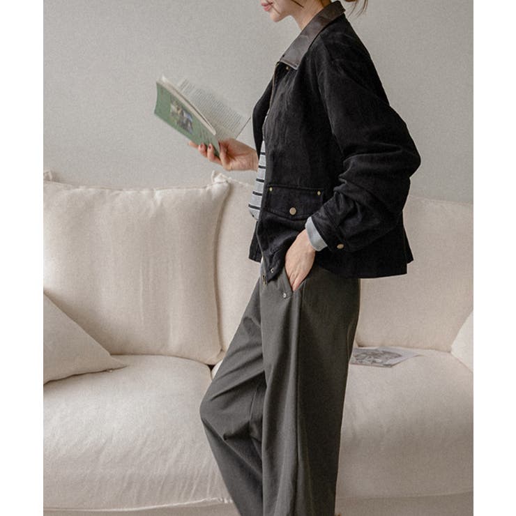 フェイクレザー襟付き スエードライク ブルゾンジャケット | VIVID LADY | 詳細画像18 