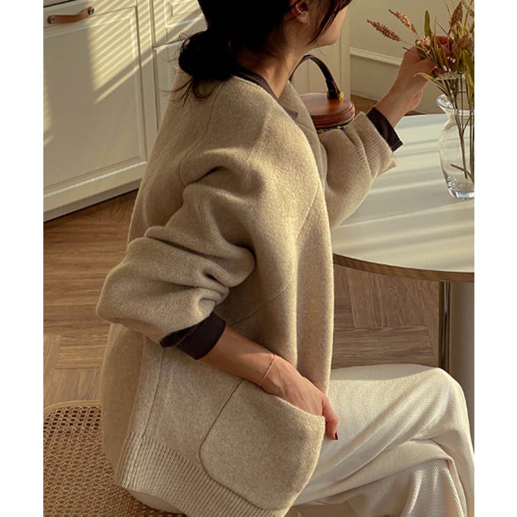 ノーカラー ウールタッチ ニットアウター | VIVID LADY | 詳細画像3 