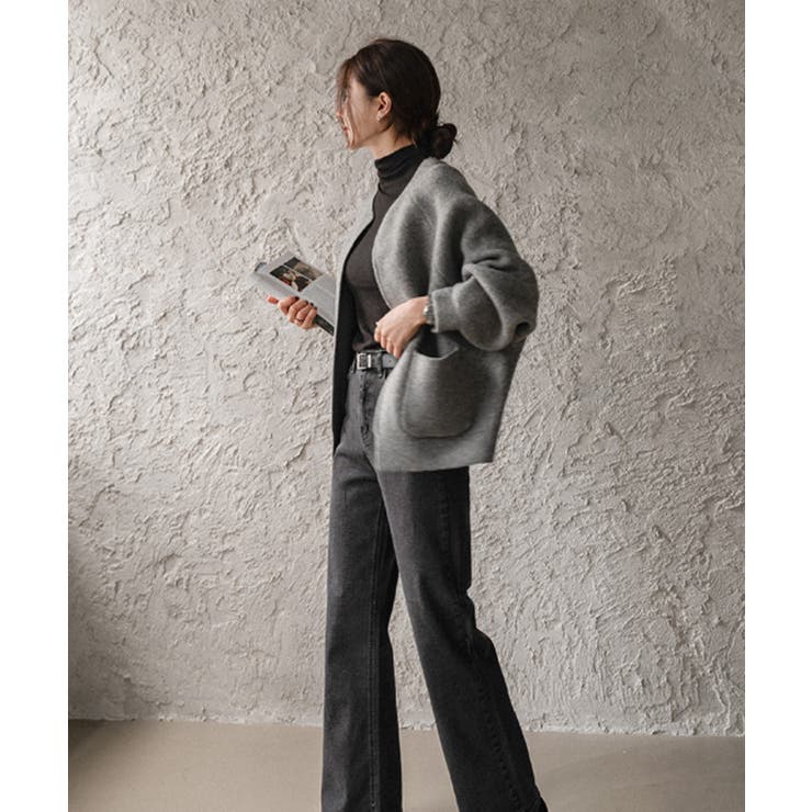 ノーカラー ウールタッチ ニットアウター[品番：KH000015835]｜VIVID