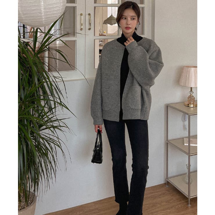 ノーカラー ウールタッチ ニットアウター | VIVID LADY | 詳細画像30 