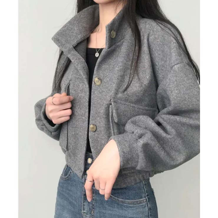 グレー | パフスリーブ ショート丈 スタンドネックブルゾン | VIVID LADY