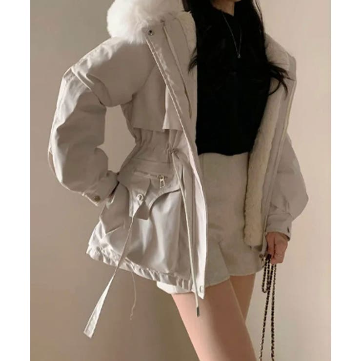 アイボリー | ファー付 ドロスト ダウンジャケット | VIVID LADY