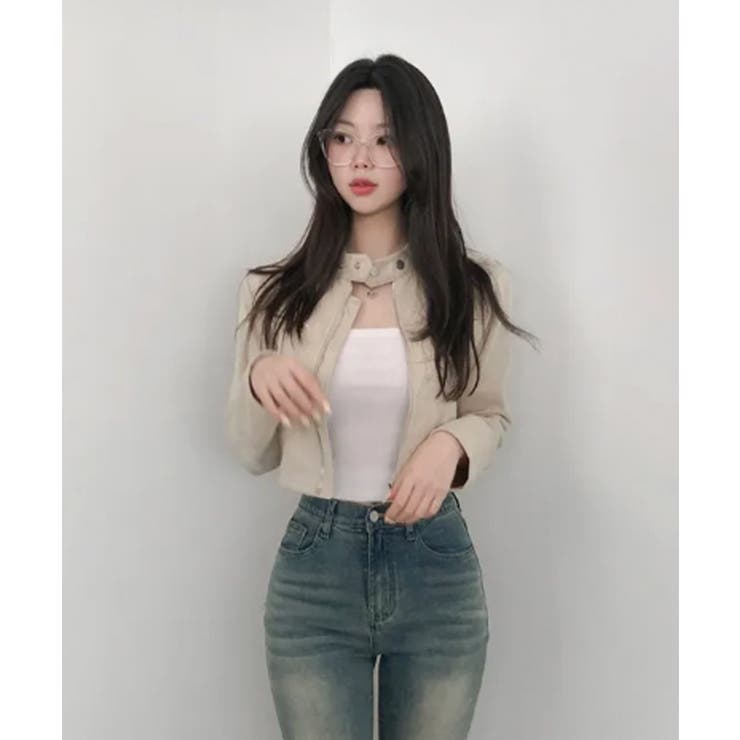 ベージュ | スエードタッチ クロップド丈 ライダース風ジャケット | VIVID LADY