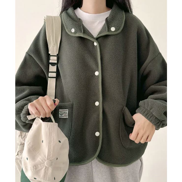 カーキ | もこもこ起毛オーバーフィットフリースジャケット | VIVID LADY