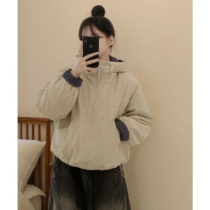 チェック切替ファー裏地 フーディーブルゾン | VIVID LADY | 詳細画像2 