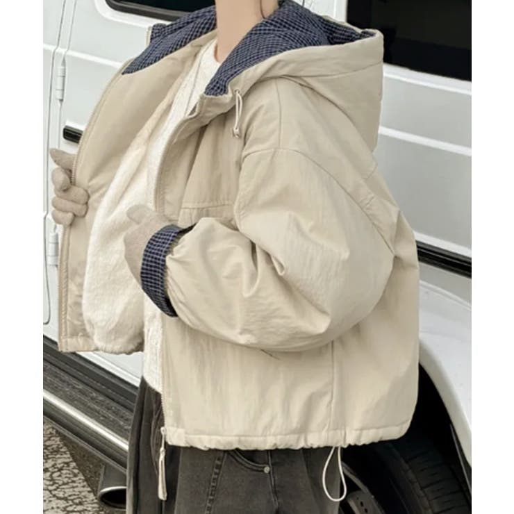 チェック切替ファー裏地 フーディーブルゾン | VIVID LADY | 詳細画像5 