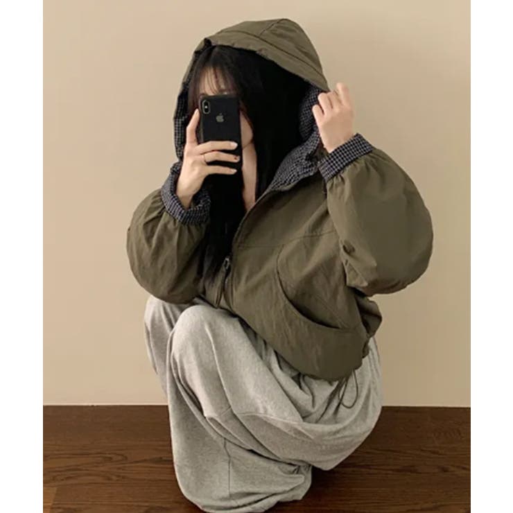 チェック切替ファー裏地 フーディーブルゾン | VIVID LADY | 詳細画像9 