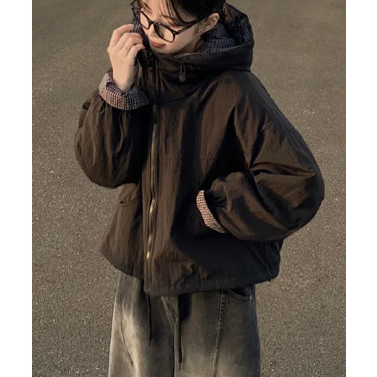 チェック切替ファー裏地 フーディーブルゾン | VIVID LADY | 詳細画像14 