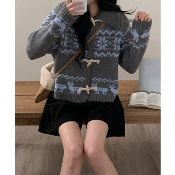 グレー | ノルディック柄トグルボタンニットカーディガン | VIVID LADY