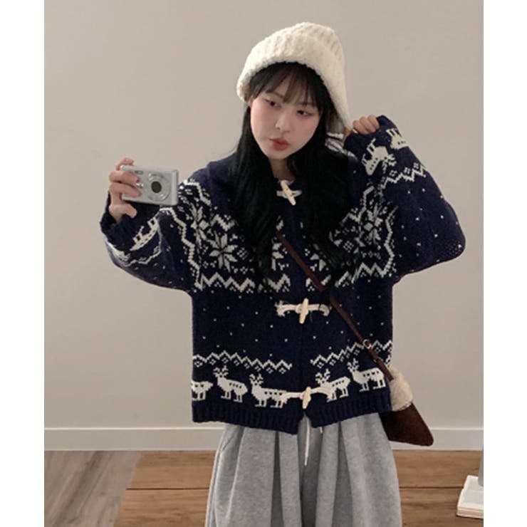 ネイビー | ノルディック柄トグルボタンニットカーディガン | VIVID LADY
