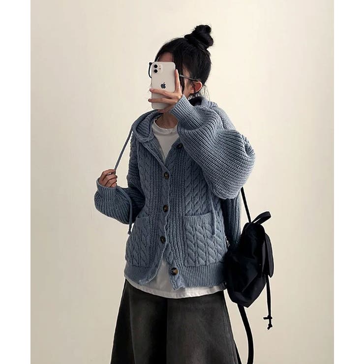 ケーブル編みフード付きニットカーディガン | VIVID LADY | 詳細画像15 