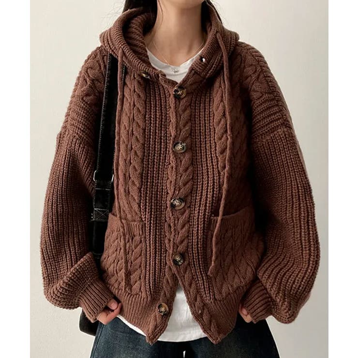 ケーブル編みフード付きニットカーディガン | VIVID LADY | 詳細画像2 