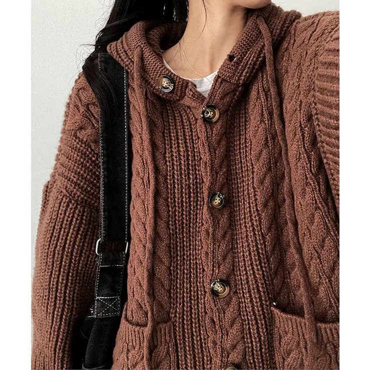 ケーブル編みフード付きニットカーディガン | VIVID LADY | 詳細画像3 