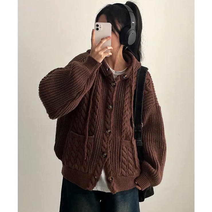 ケーブル編みフード付きニットカーディガン | VIVID LADY | 詳細画像7 