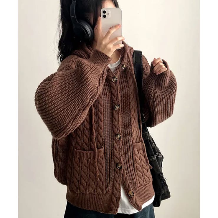 ケーブル編みフード付きニットカーディガン | VIVID LADY | 詳細画像8 