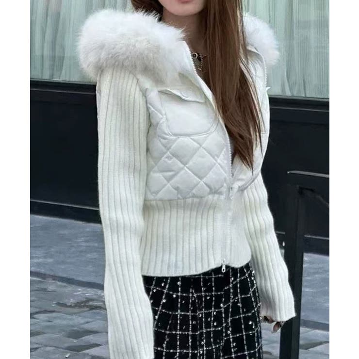 ニットスリーブ切替 ファー付きショートジャケット | VIVID LADY | 詳細画像1 