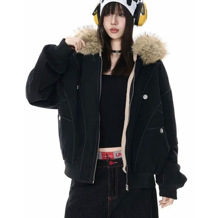 【裏ファー】ファーフード付き ブルゾンジャケット | VIVID LADY | 詳細画像2 