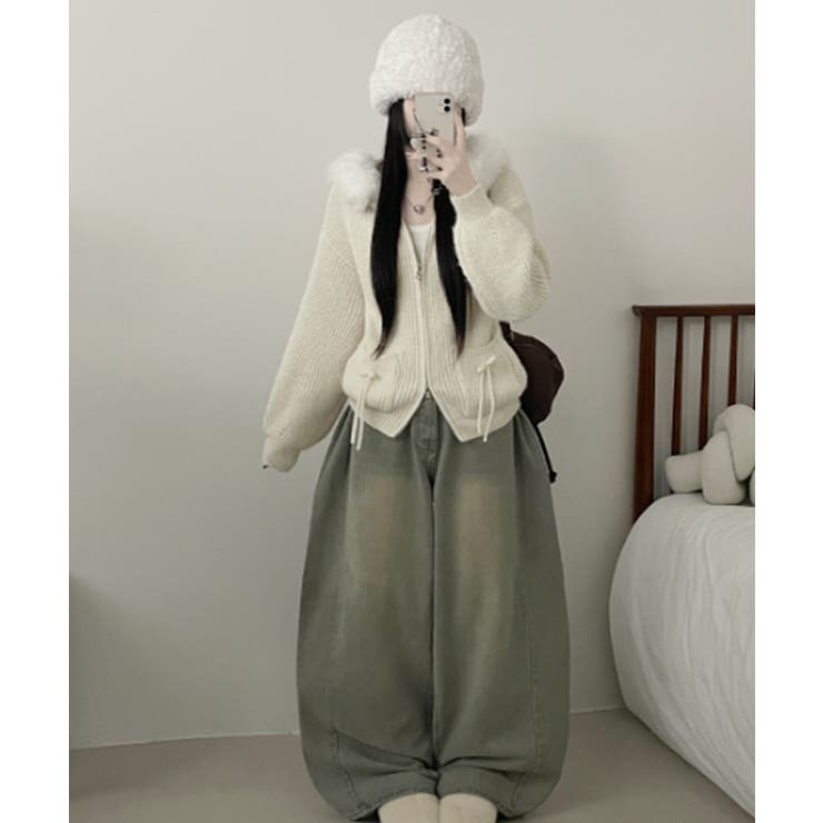 ファー付きフード ダブルジップニットカーディガン | VIVID LADY | 詳細画像7 