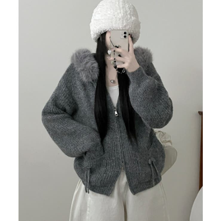 ファー付きフード ダブルジップニットカーディガン | VIVID LADY | 詳細画像9 
