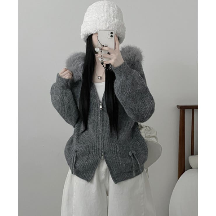 ファー付きフード ダブルジップニットカーディガン | VIVID LADY | 詳細画像10 