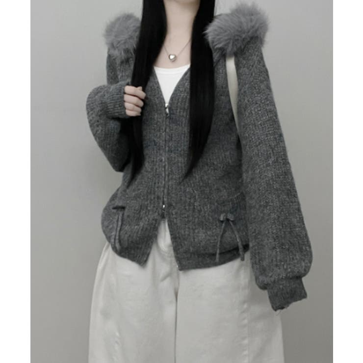 ファー付きフード ダブルジップニットカーディガン | VIVID LADY | 詳細画像12 