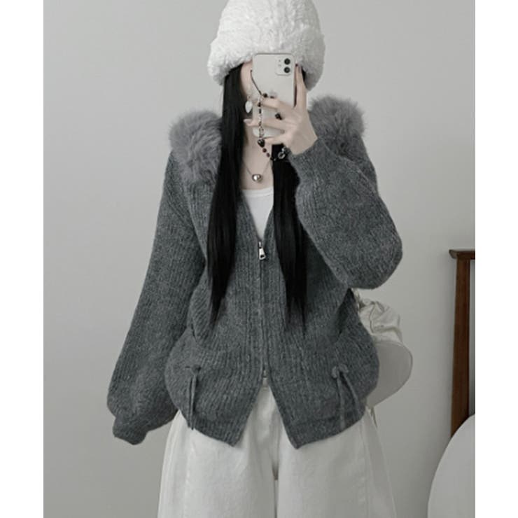 ファー付きフード ダブルジップニットカーディガン | VIVID LADY | 詳細画像14 