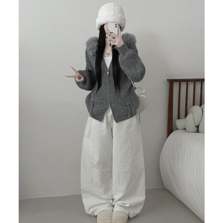 ファー付きフード ダブルジップニットカーディガン | VIVID LADY | 詳細画像15 