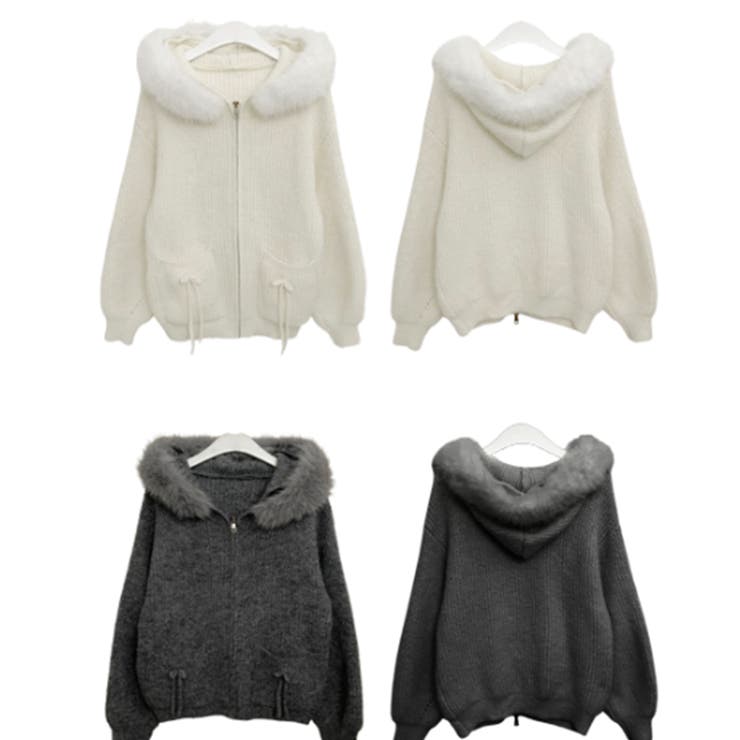 ファー付きフード ダブルジップニットカーディガン | VIVID LADY | 詳細画像18 