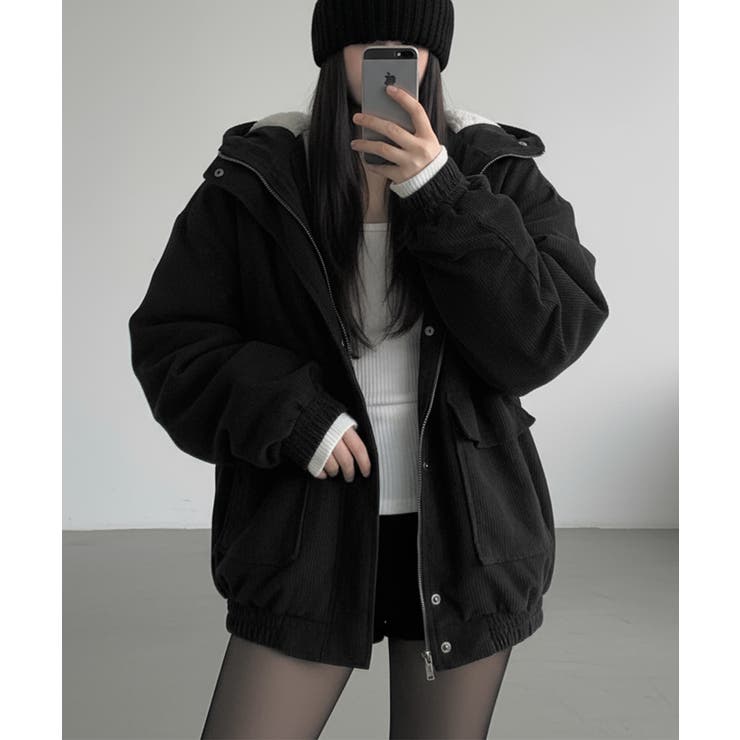 ブラック | コーデュロイ ボアライナー フーデッドブルゾン | VIVID LADY