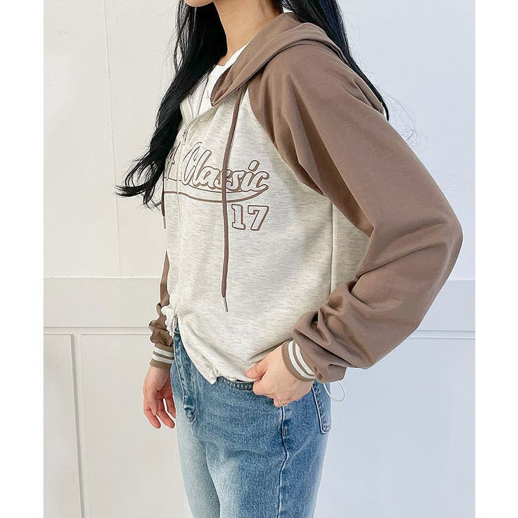 春ロゴ入りZIPパーカー レディース 可愛い[品番:KH000014491 春ロゴ入りZIPパーカー レディース 可愛い[品番:KH000014491