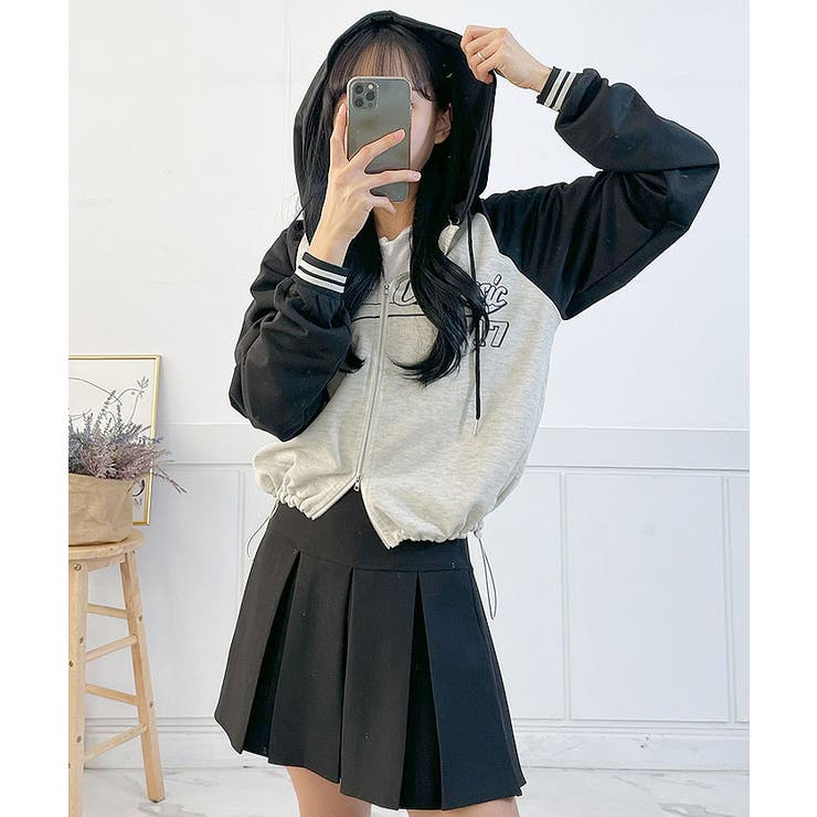 春ロゴ入りZIPパーカー レディース 可愛い[品番:KH000014491 春ロゴ入りZIPパーカー レディース 可愛い[品番:KH000014491