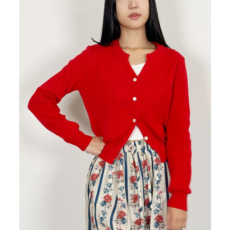 ニットカーディガン レディース ラウンドネック[品番：KH000014926