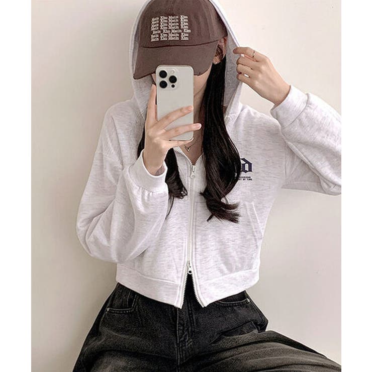 クロップドパーカー クロップド ジップアップパーカー[品番