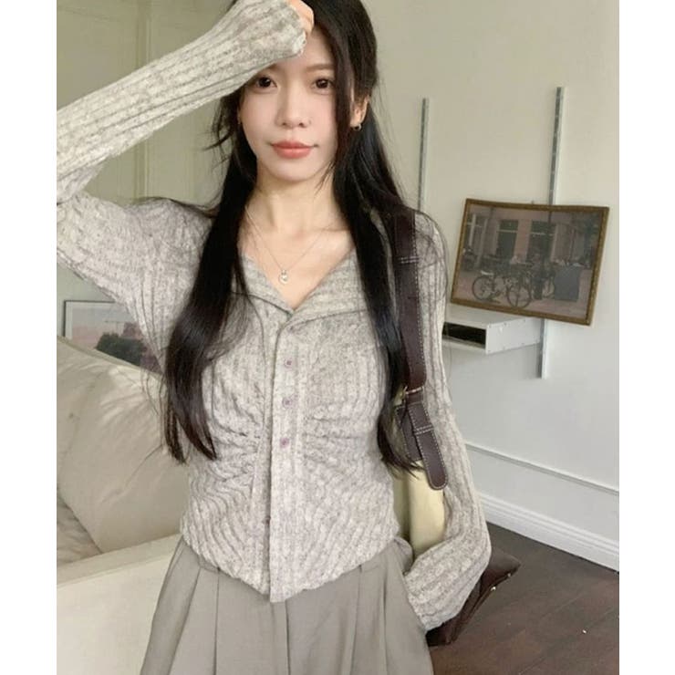 リブカーディガン シャーリングデザイン リブトップス | VIVID LADY | 詳細画像11 