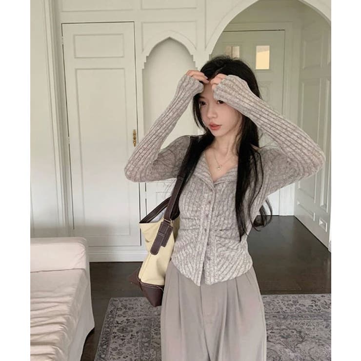 リブカーディガン シャーリングデザイン リブトップス | VIVID LADY | 詳細画像17 