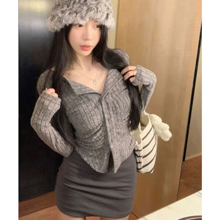 リブカーディガン シャーリングデザイン リブトップス | VIVID LADY | 詳細画像22 