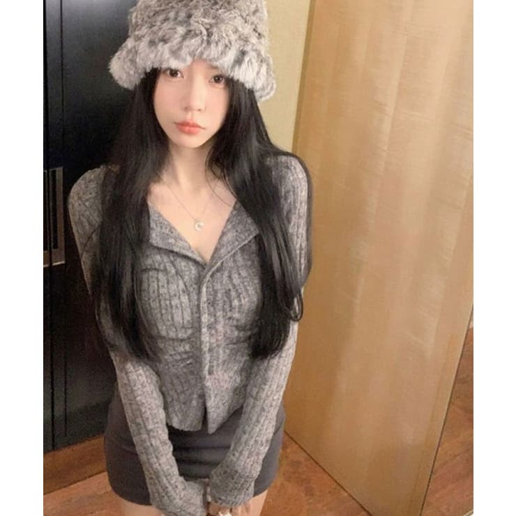 リブカーディガン シャーリングデザイン リブトップス | VIVID LADY | 詳細画像24 