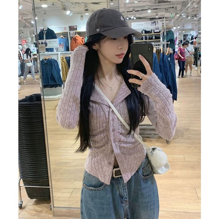 リブカーディガン シャーリングデザイン リブトップス | VIVID LADY | 詳細画像7 