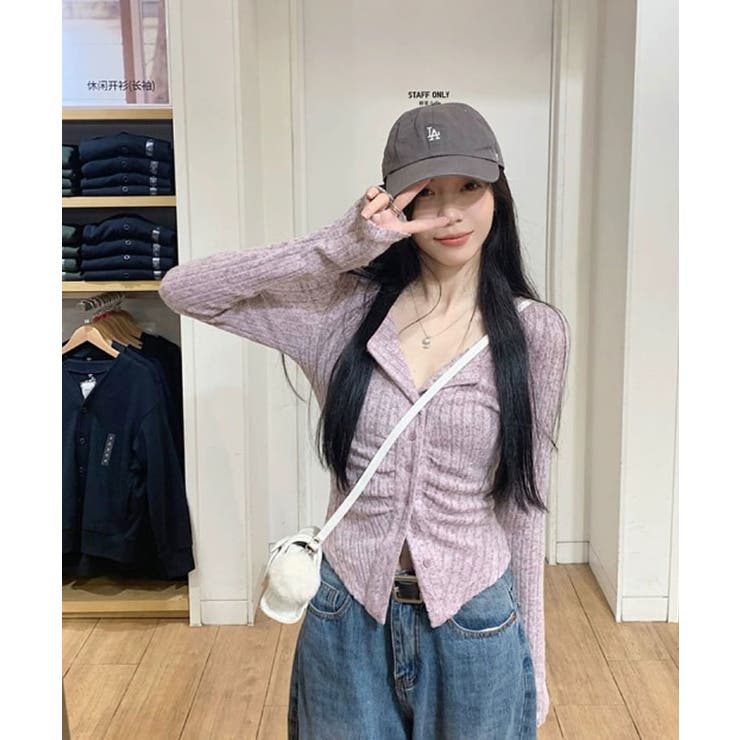 リブカーディガン シャーリングデザイン リブトップス | VIVID LADY | 詳細画像8 