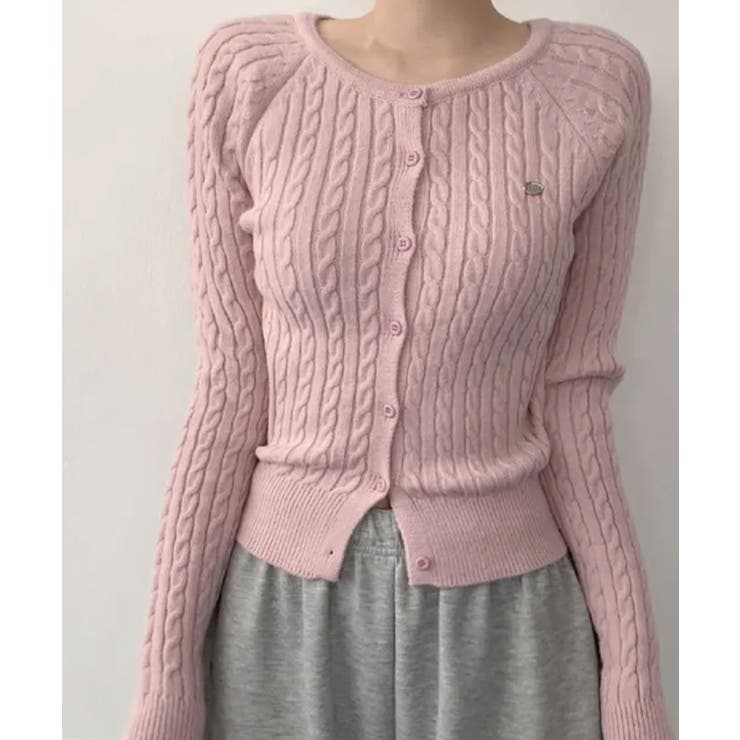 ピンク | ケーブル編み ショート丈 コンパクトニットカーディガン | VIVID LADY