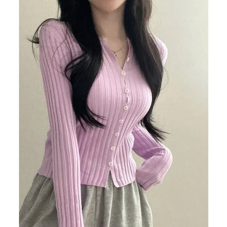 リブニット ショート丈 コンパクトカーディガン | VIVID LADY | 詳細画像12 