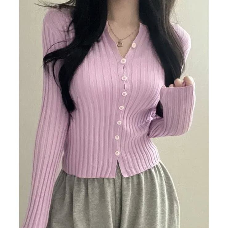 リブニット ショート丈 コンパクトカーディガン | VIVID LADY | 詳細画像14 