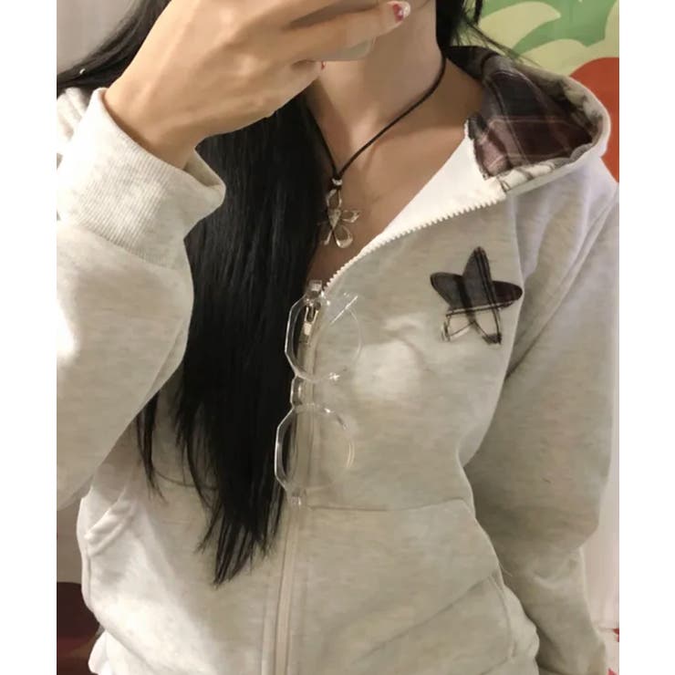 チェックフード ダブルジップ スウェットパーカー | VIVID LADY | 詳細画像2 