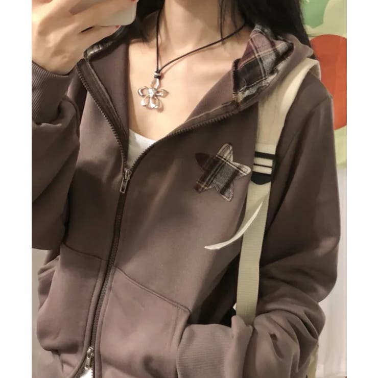 チェックフード ダブルジップ スウェットパーカー | VIVID LADY | 詳細画像6 