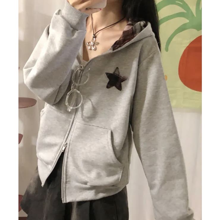 チェックフード ダブルジップ スウェットパーカー | VIVID LADY | 詳細画像14 