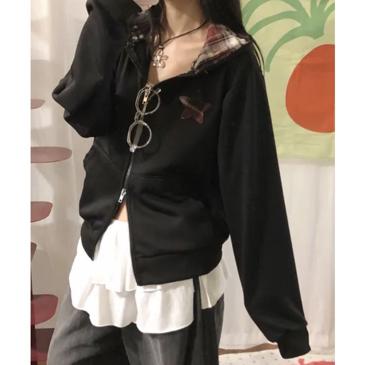 チェックフード ダブルジップ スウェットパーカー | VIVID LADY | 詳細画像21 