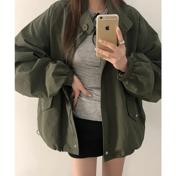 カーキ | ハイネック オーバーサイズ ナイロンブルゾン | VIVID LADY