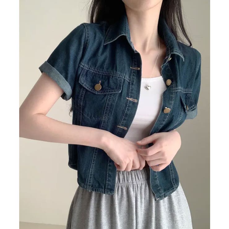 ショート丈 ラウンドヘム デニムジャケット 半袖 | VIVID LADY | 詳細画像2 