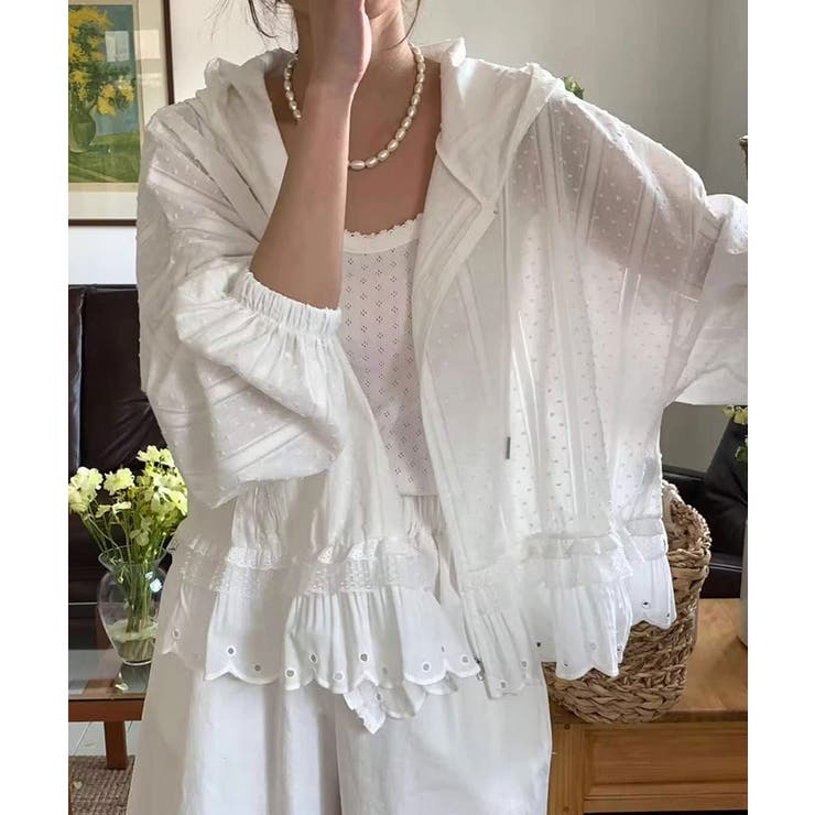 アイボリー | レースヘム フーディー ライトアウター | VIVID LADY